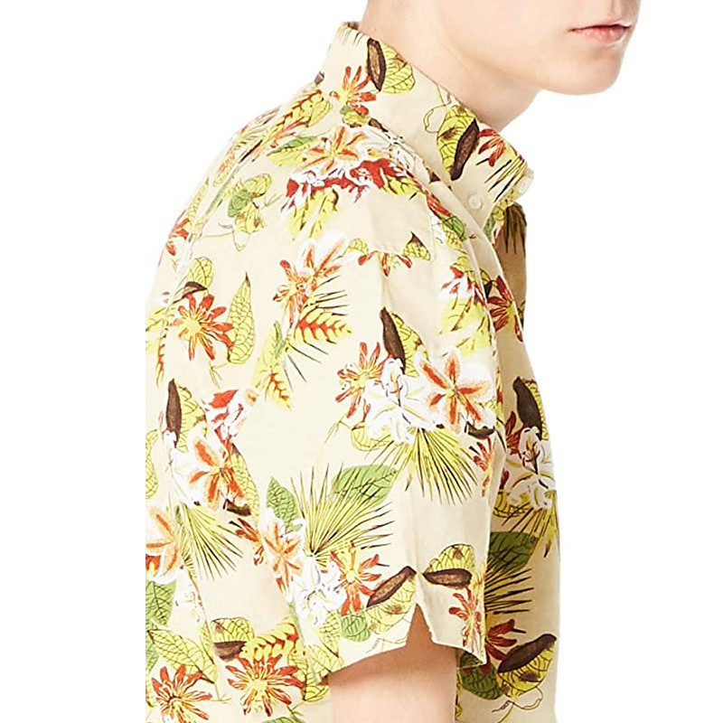 Tropical Linen Cotton Blend Men'S Shirts Coolness Relaxed Fit Button Up Shirts