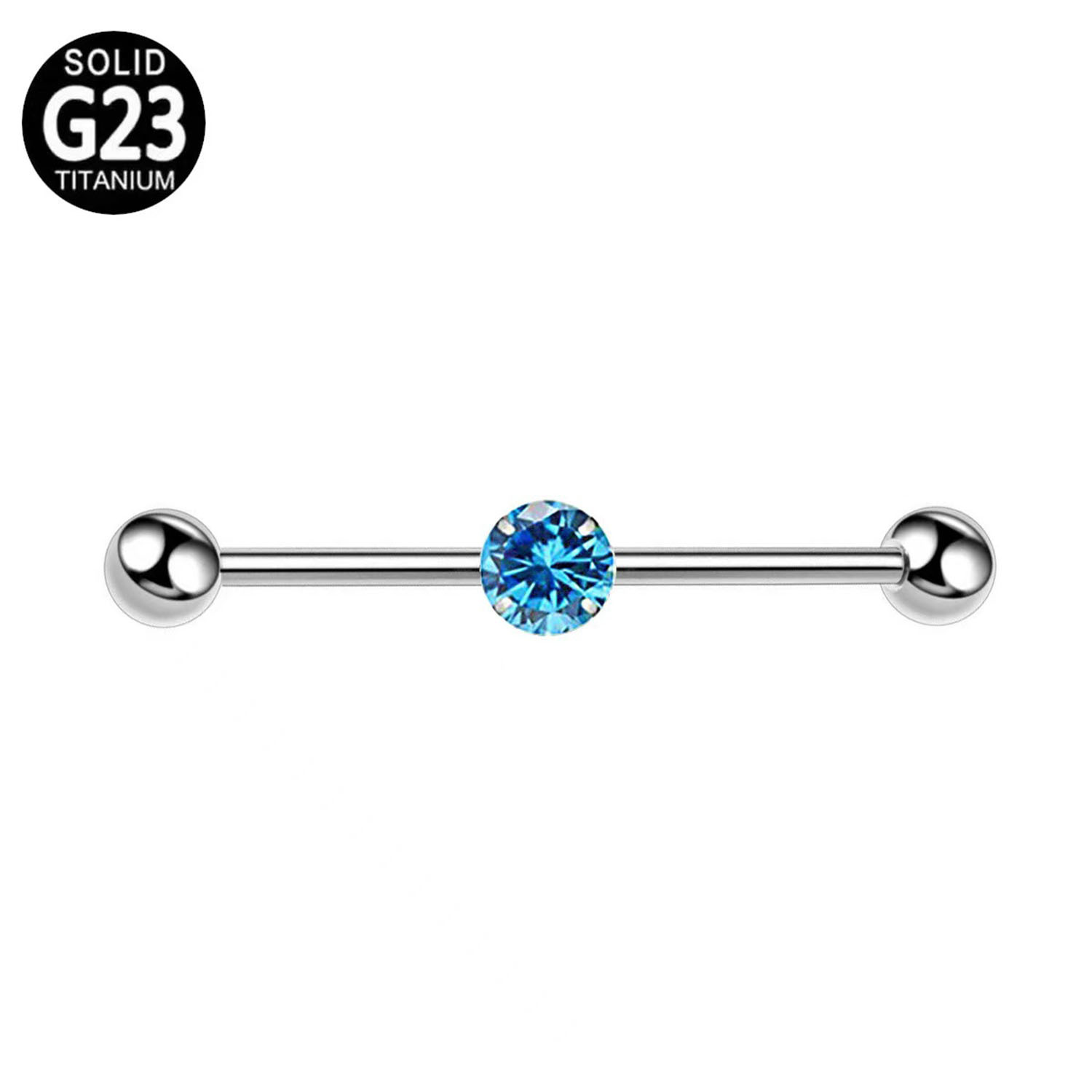 G23 titanium Industrial Barbells ear bridge with Bezel CZ ear bone nail TB0327