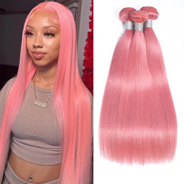 100% Factory Wholesale Unprocessed Pink Human Hair Weaves Bundles