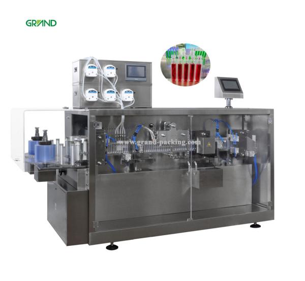 Automatic plastic ampoule bottle liquid filling sealing machine with 5 nozzles