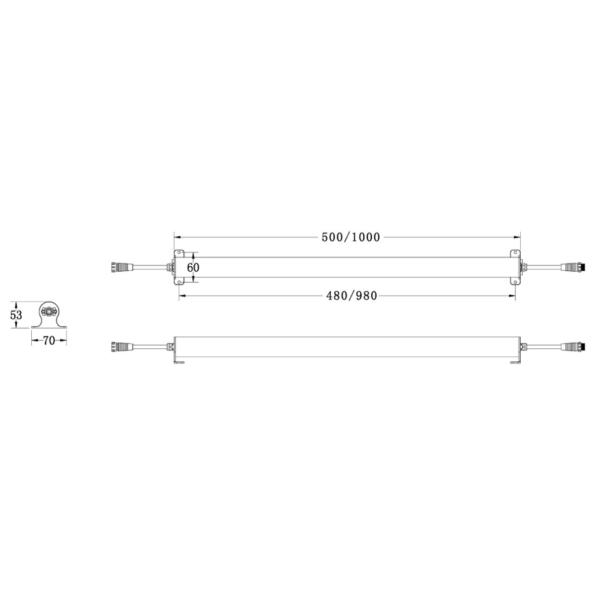 Dimensions for IP68 PMMA LED underwater linear lamp Цвет света 24ВДК 24В шайбы стены СИД ИП68 линейный подводный Моно РГБ РГБВ