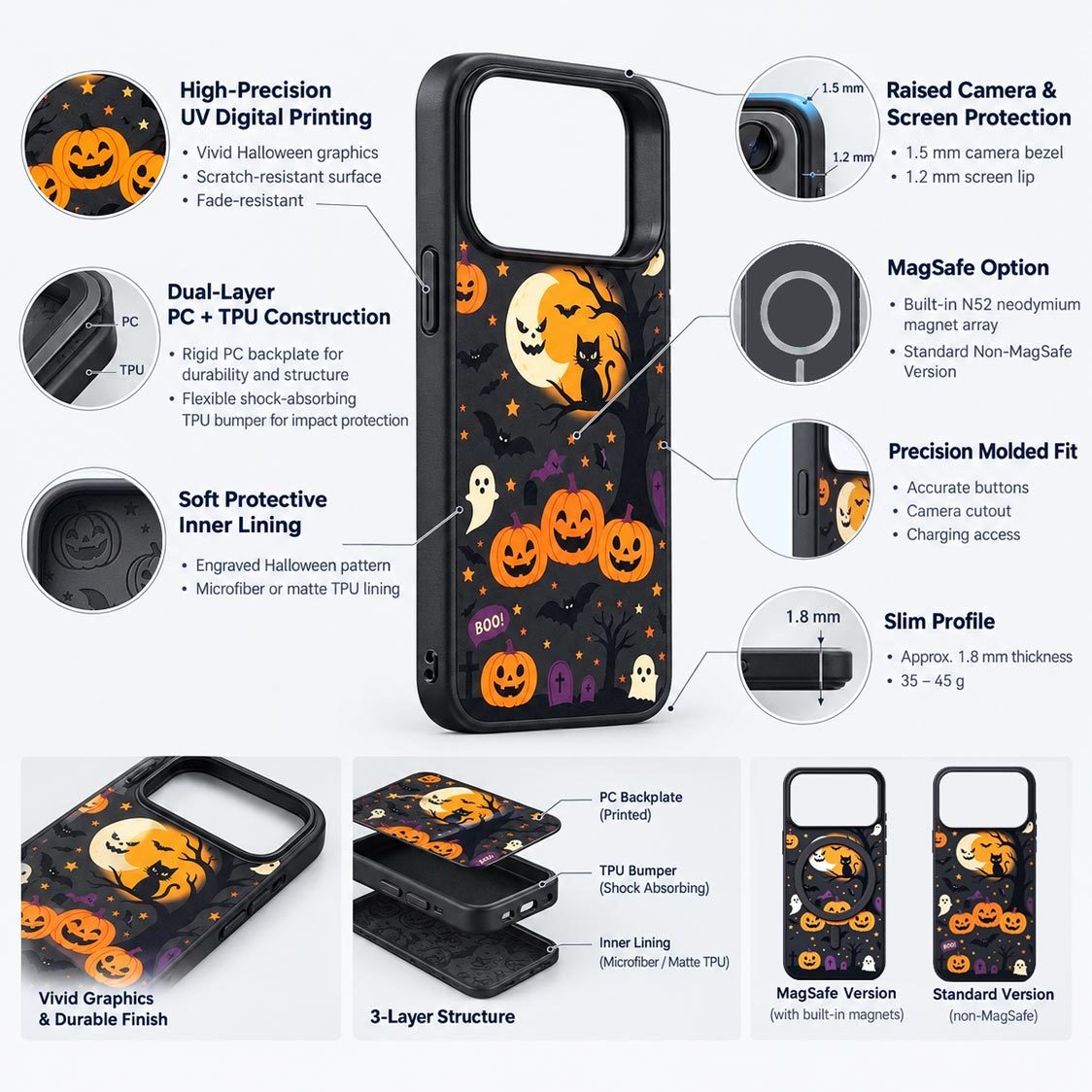Custom Halloween Phone Case Wholesale | Shockproof TPU+PC Protective Cover OEM/ODM