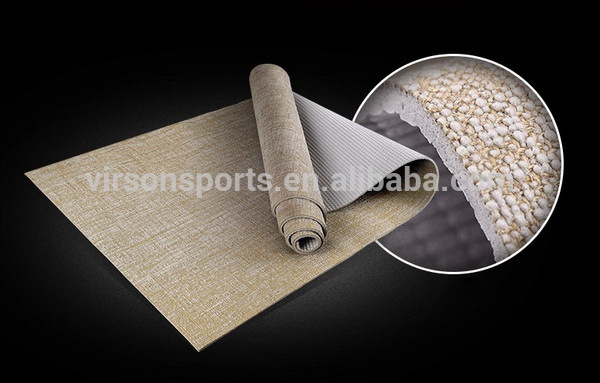 Ningbo virson custom printing Natural Jute + eco friendly PVC yoga mat for yoga