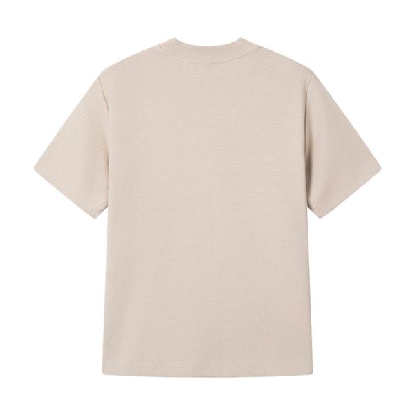 Minimalist Textured Double-Knit Tee Shirt with Relaxed Boxy Fit in Sand Beige