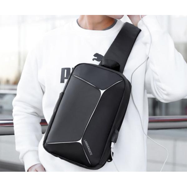 PU Mens Sling Crossbody Bag Waterproof Sling Pack  With USB Cable BSCI