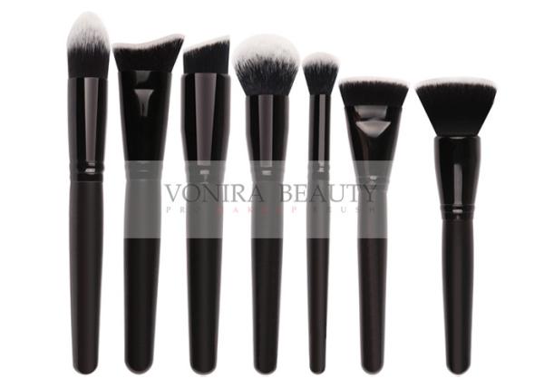 Black White Hair Tip Taklon Synthetic Hair Makeup Brushes With Glossy Black Ferrules