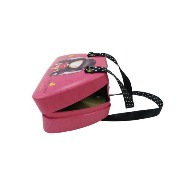 Mini Vintage Tin Case With Colorful Ribbon Handles Anti Rust Finish Metal Tin Container