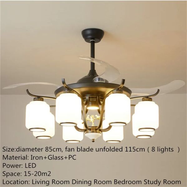 Luxury Ceiling Fan Light Remote LED Electric Fan Light with glass lampshade metal Stealth Fan Light (WH-VLL-28)