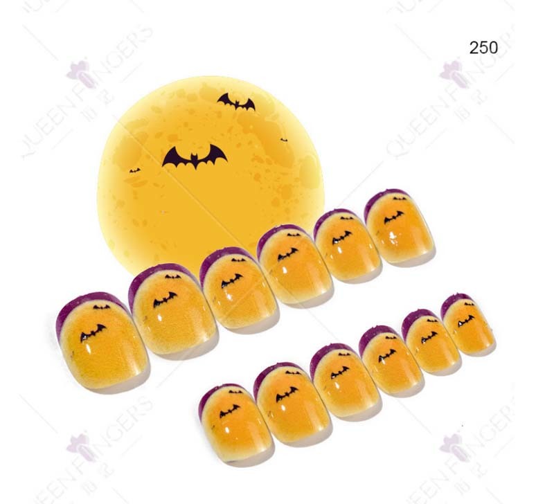 24Pcs Short Kids False Nail Tips Ghost Skeleton Safe Self Adhesive