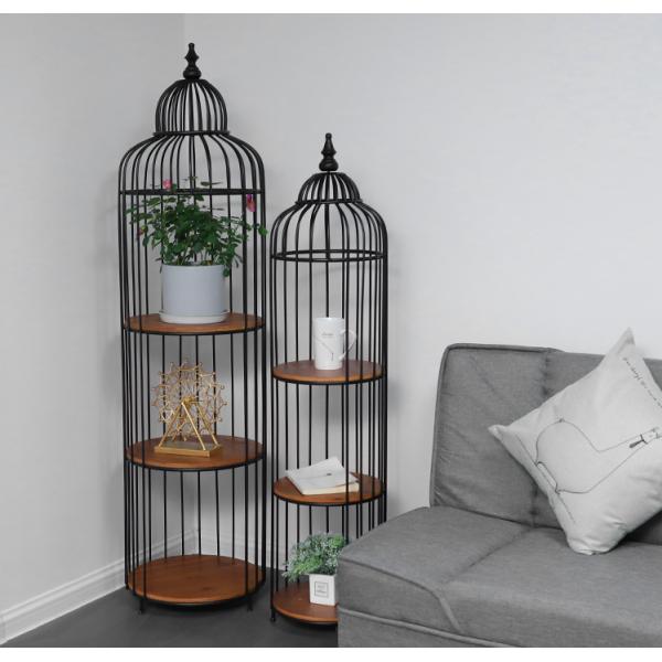 Birdcage 5 Tier Flower Pot Stand , Gold Wrought Iron Flower Stand