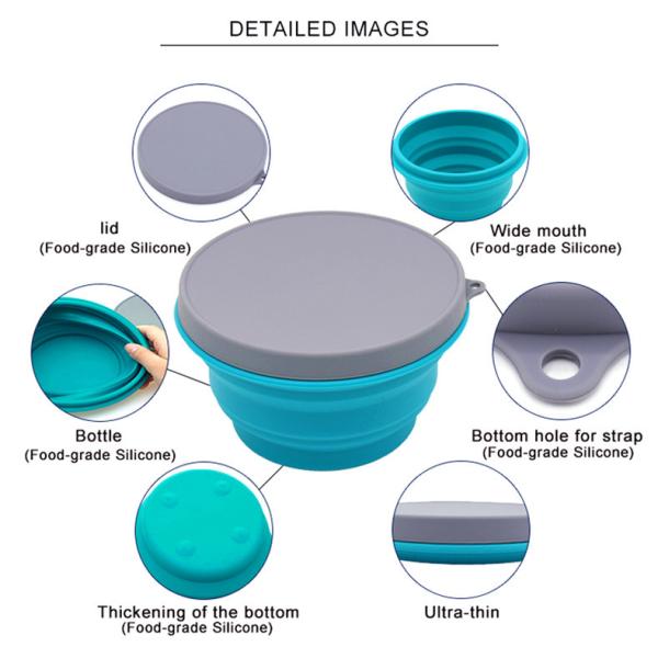 1000ml Food Storage Portable Collapsible Travel Foldable Silicone Bowl With Custom Logo