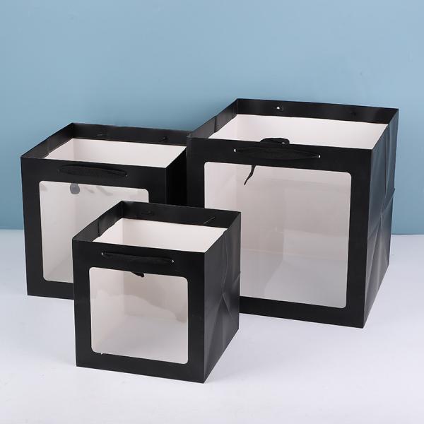 Elegant Black Gift Bags With Clear Window Premium Kraft Paper Hand Carry Bags For Luxury Packaging