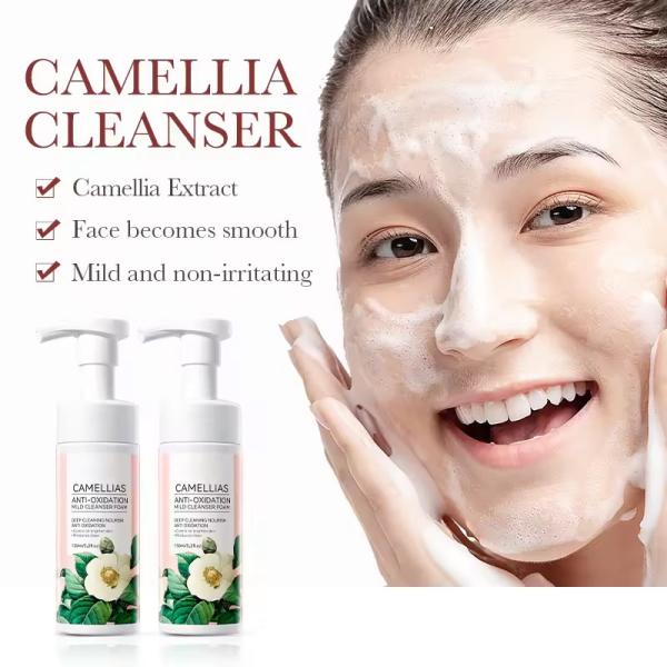 Aminoácido GMPC limpador facial Mousse espuma poros suavemente personalizados Camellia Face Wash