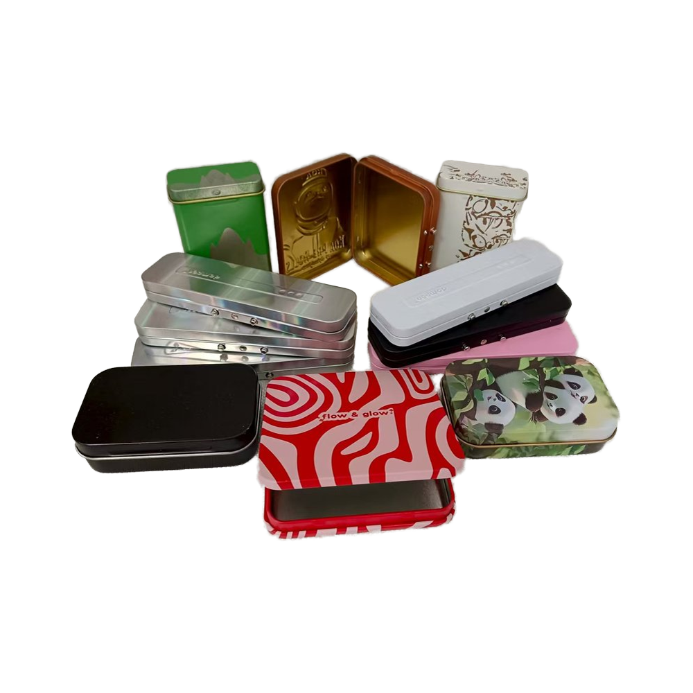 Food Grade Rectangular Embossed Tinplate Metal Box for Cigar Candy Tea