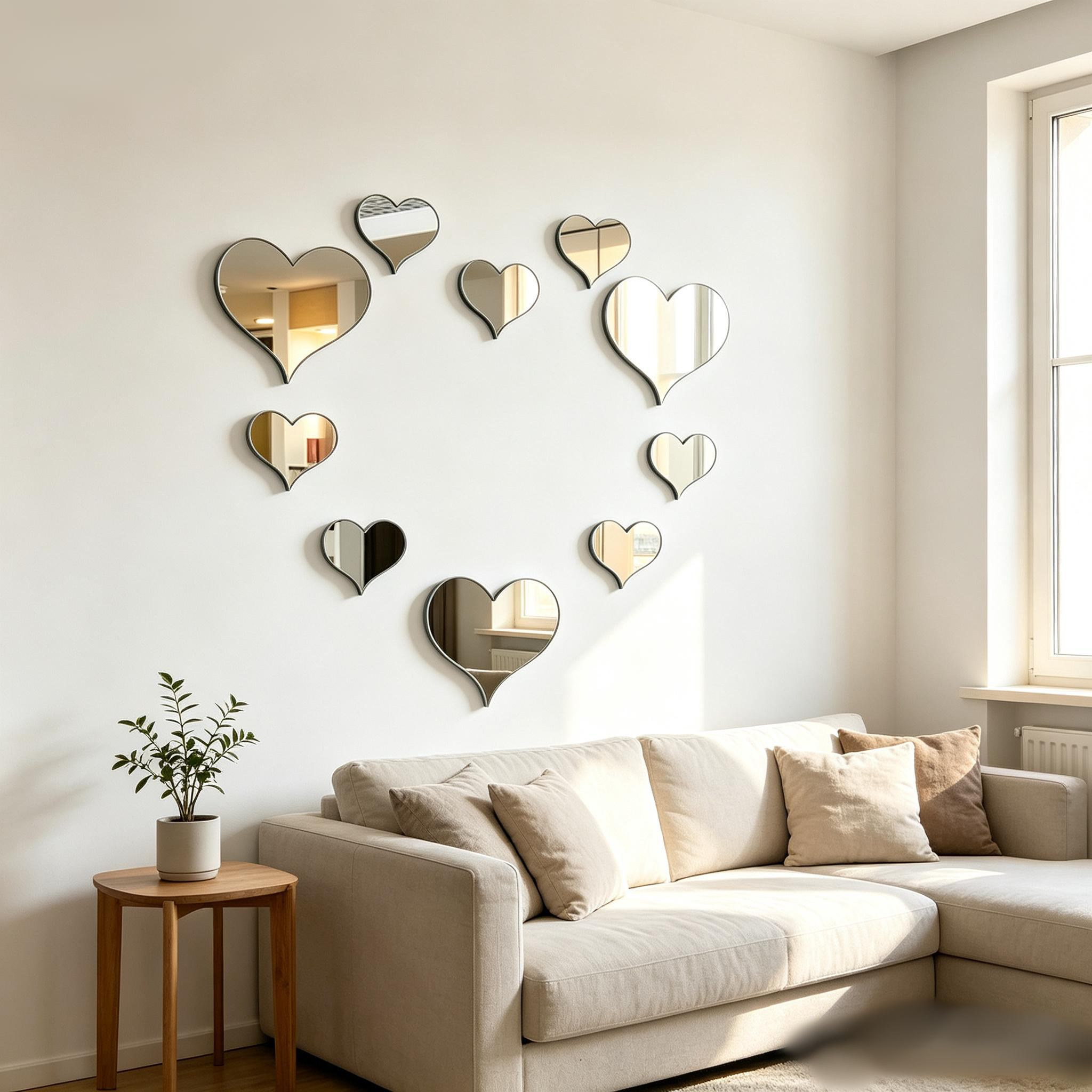 Wholesale Heart Shape Self Adhesive PC Mirror Wall Stickers For Wedding Bedroom Valentine Rental House Decor