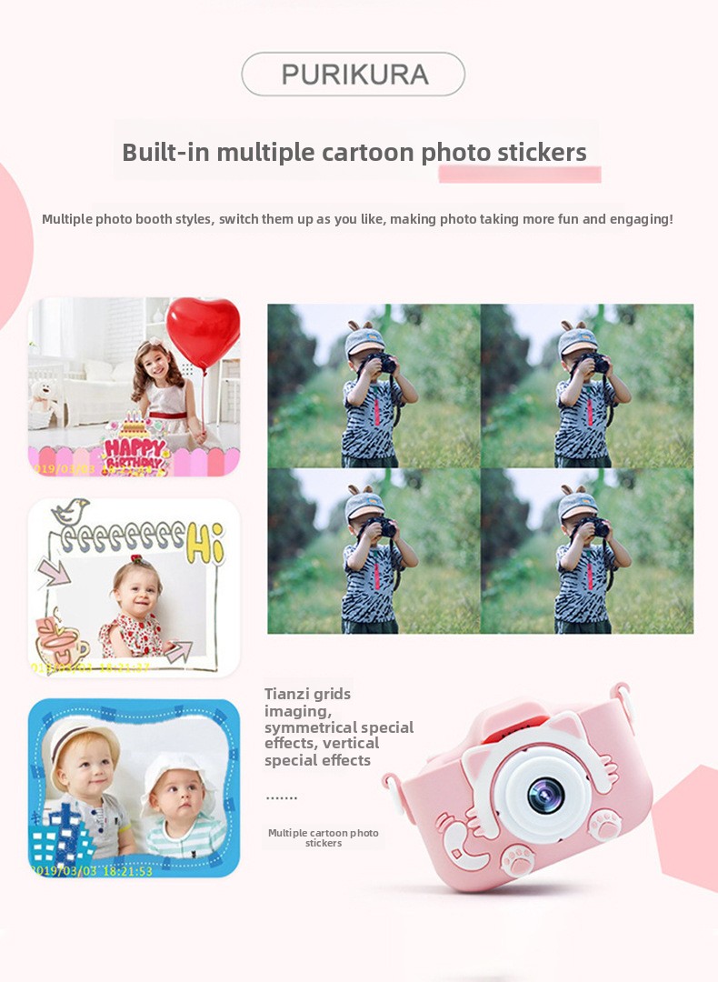 New Cartoon Children's Camera Capable Recording Full HD Video Dual-camera SLR Digital Camera Toy MicroSD Plastic Body 8x Filter