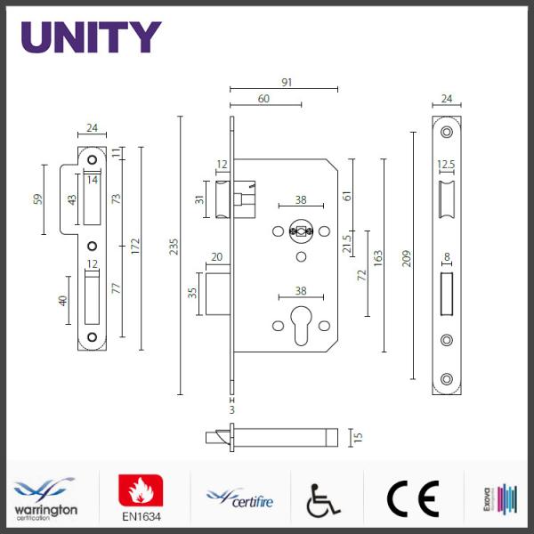 Certifire Stainless Steel Mortice Door Lock forFire Door Emergency Escape EntryEN1634 Fire Tested EN12209 and CE Marking