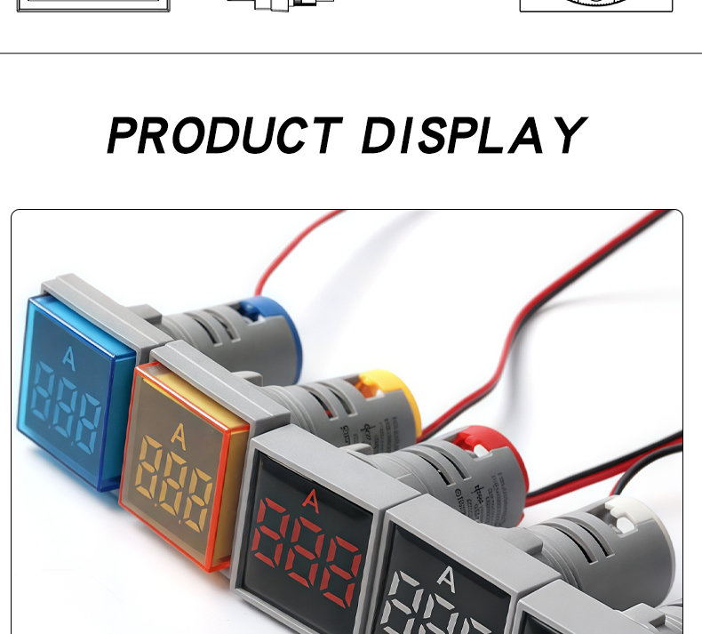 YZ Digital LED Mini Ammeter AD16-22AMS AC50-500V Plastic 22mm Multi-color Open Hole Current Meter Indicator Panel Meter