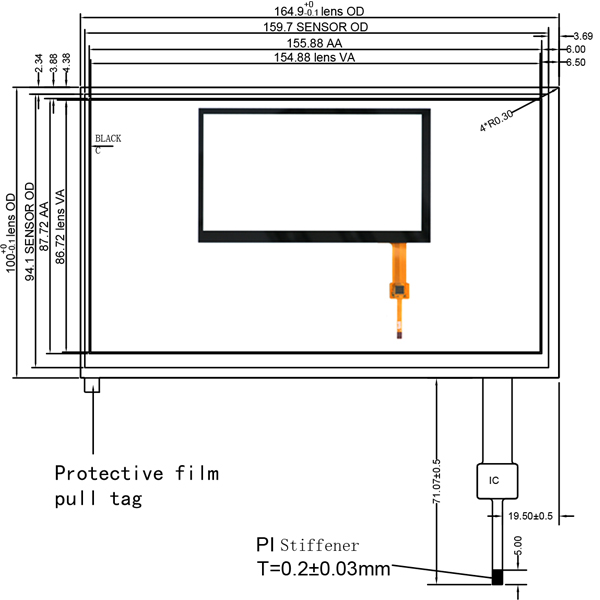 7 Inch PCT Touch Panel For Industrial Touch Monitor / Projected Capacitive Touchscreen