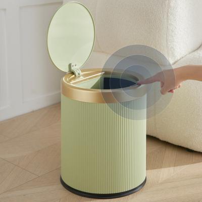 Household Intelligent Induction Kitchen Bathroom Bedroom Large Capacity Induction Automatic Striped Trash Can with Cover