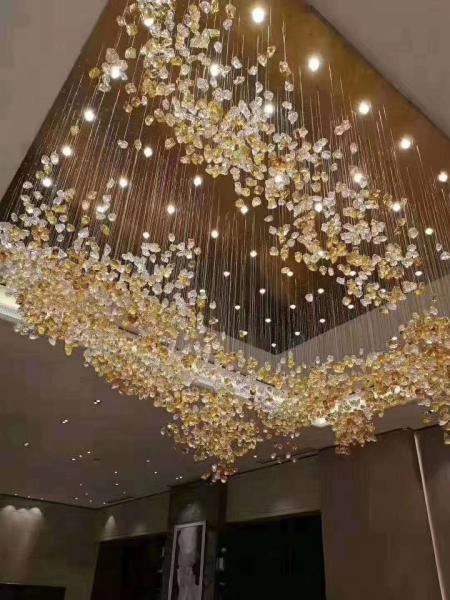 Hotel Crystal Chandelier Bar Living Room Large Engineering Light Green Transparent Stone Glass Lamp Custom Lamp