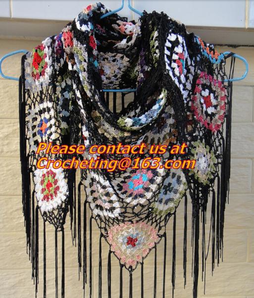 Fringe Crochet Shawl Wrap Poncho Women Pashmina Fur Designer Handmade Crocheted Multiwear