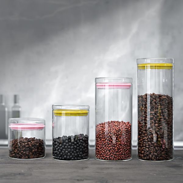 Modern Stylish Borosilicate Glass Storage Jar Kitchen Food Storage Spice Jar Set