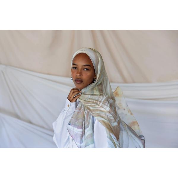 Supplier Elegant Fashion Accessory Muslim Women Hijab Shawl Digital Printing Marble Design Long Chiffon Scarf
