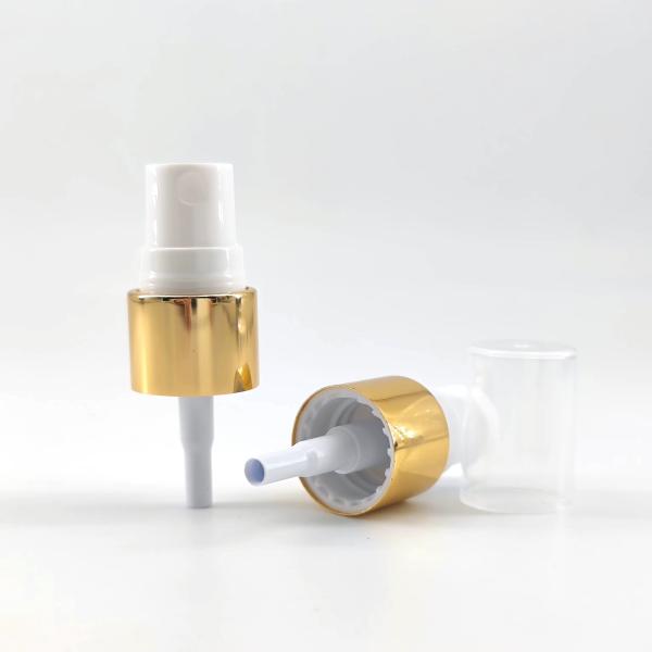 18mm 18/410 Golden Aluminium Collar Mist Spray Pump With Half PP Cap For Perfume