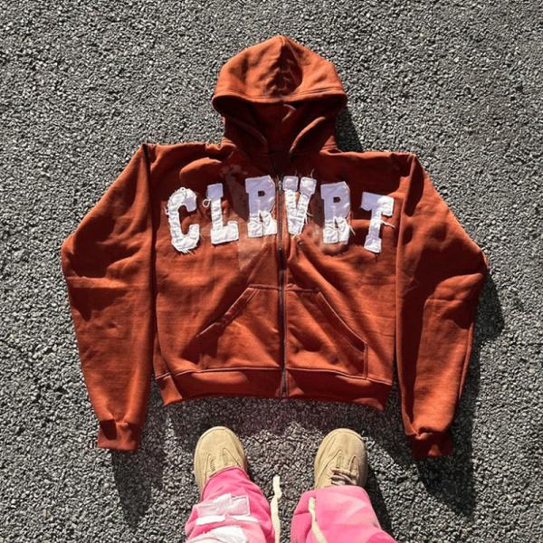 Logotipo de bordado de aplicación personalizado Hoodies unisex angustiados Peso pesado Pullover de gran tamaño Sol desvanecido Zip Up Acid Wash Hoodie