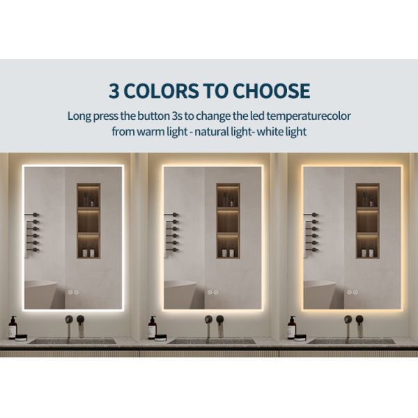 Dimmable Bathroom Mirror Frameless Wall Defogger LED Mirror With Light Color Change