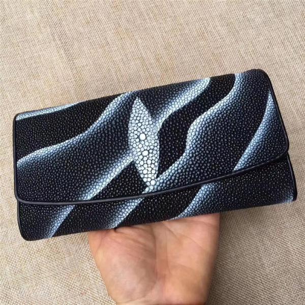 Authentic Stingray Skin Female Long Trifold Wallet Coin Case Genuine Leather Women Large Red Clutch Purse Lady Money Bag