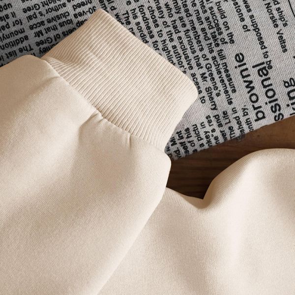 Long Sleeved Fleece Hoodie Women Casual 170cm White Round Neck Sweatshirt