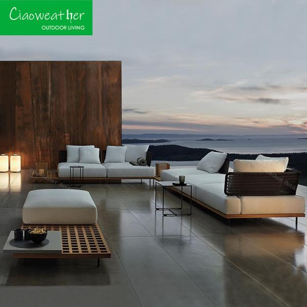 Waterproof Cushions Garden Sofa Set Teak Wood Furniture with Cushion Comfortable Customized Color Sectional Bed Outdoor Sofa