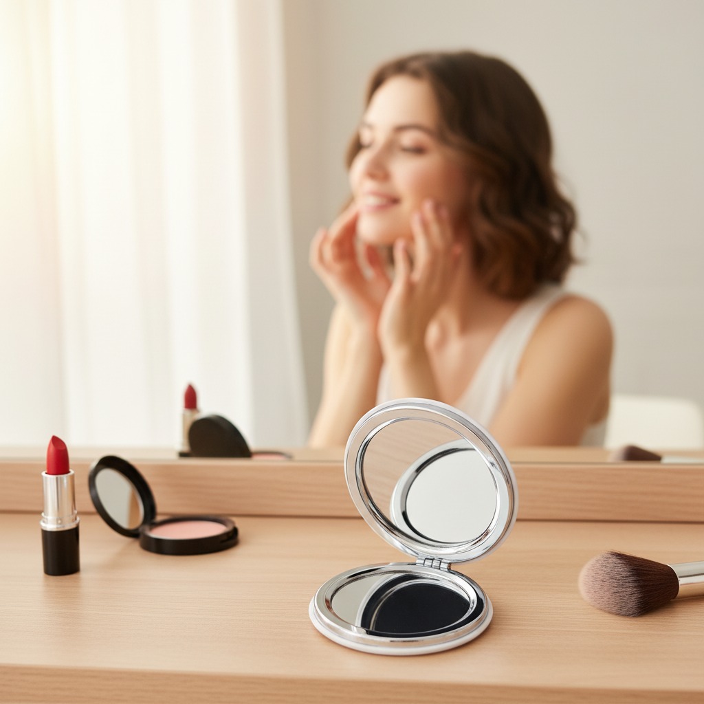 Portable Double Sided Magnifying Makeup Mirror Folding For Travel Daily