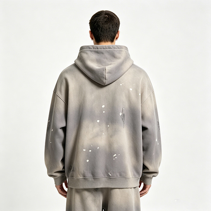 360GSM Men's Heavyweight Hoodie Spray Gradient Wash Pullover Hooded Sweatshirt Oversized