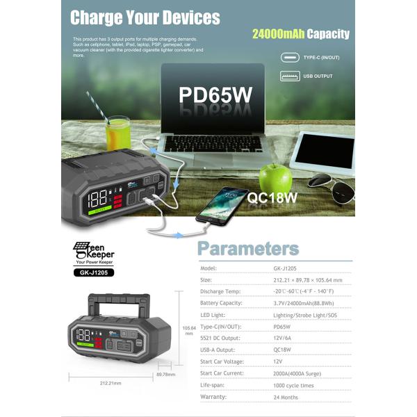 GreenKeeper UltraSafe высокоразрядное 4000A литийный скачок стартер Power Bank для грузовиков