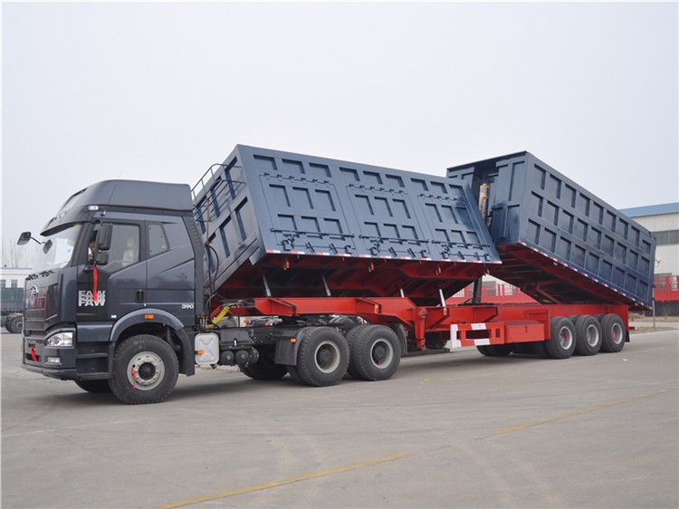 Color Custom Triple Axle Dump Trailer , 25 - 30 CBM Tipper Semi Trailer For Sand / Coal