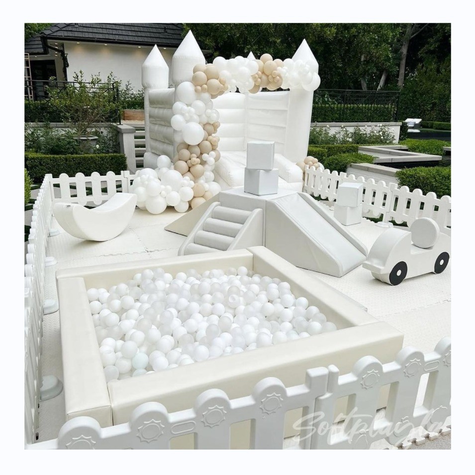Allowable Passenger 5-10 Kids White Playground Equipment Inflatable Soft Play Ball Pool Pit with Slide