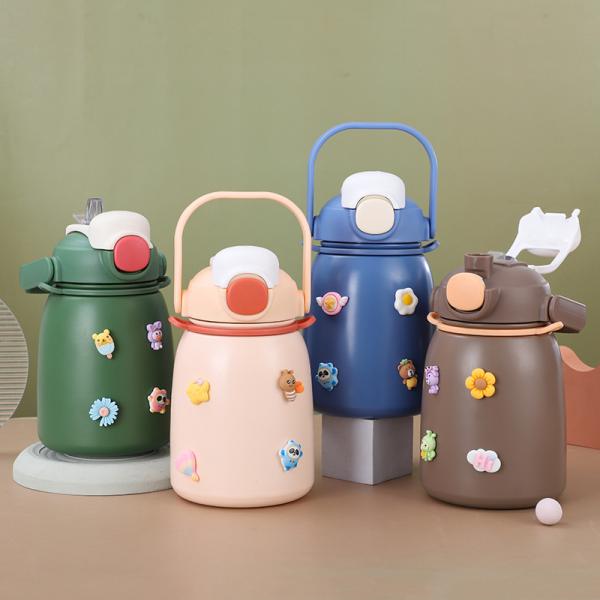 Cartoon Design 800ml Big Belly Cup Insulated Kid Cute Vacuum Flasks Thermos With Straw