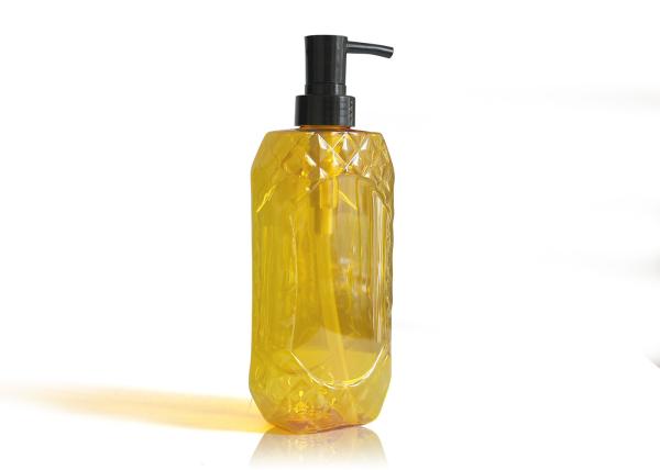Tranlucent Yellow Flat PET Cosmetic Bottles Pattern Silkscreen Printing Surface Handling