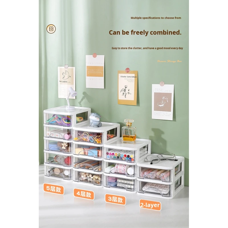Wholesale Modern Transparent Desktop Cosmetics Jewelry Storage Box Drawer Type Stationery Rack for Office Student