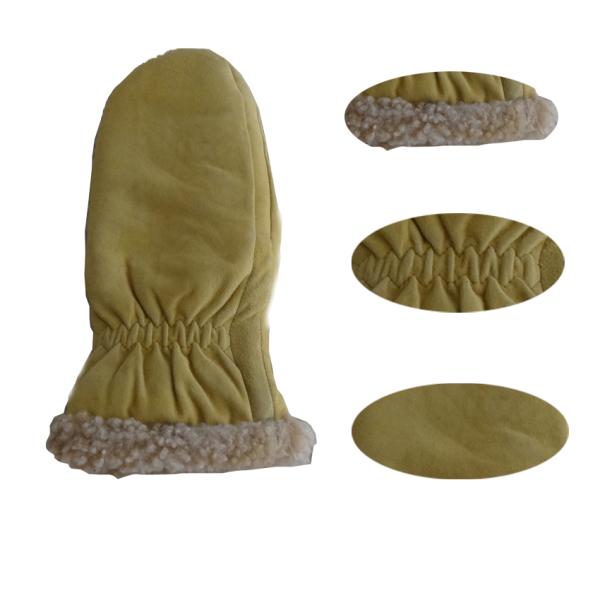 Hand Sewing Shearling Leather Mitten Gloves Double Face Eco - Friendly