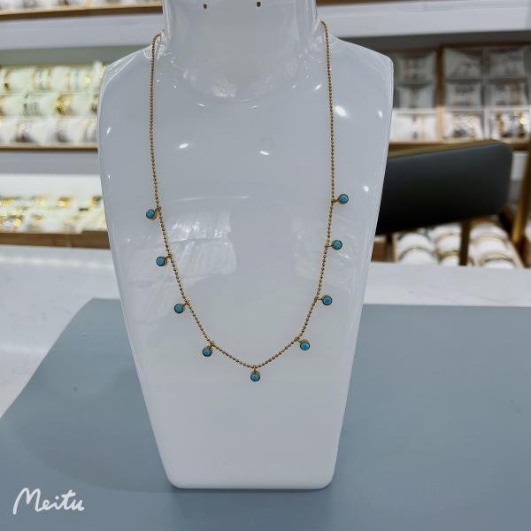 Women Girls Stainless Steel CZ Gold Jewelry Layered Turquoise Necklaces