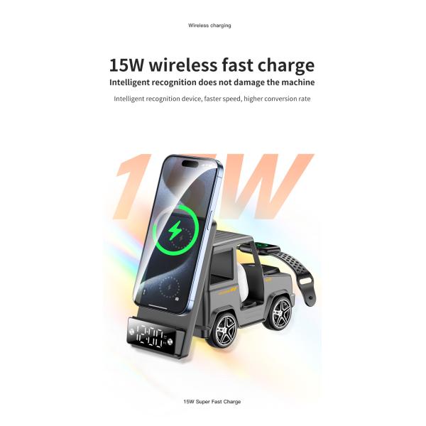 Orange Cool Car Shaped Wireless Charger for iPhone Airpods IWatch 225G Output 9V/1.67A