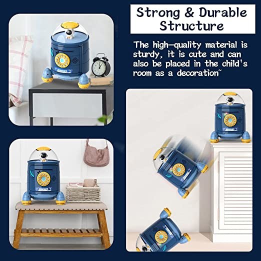 Kids ABS Material Pink And Blue Color Rocket Piggy Bank For Educational