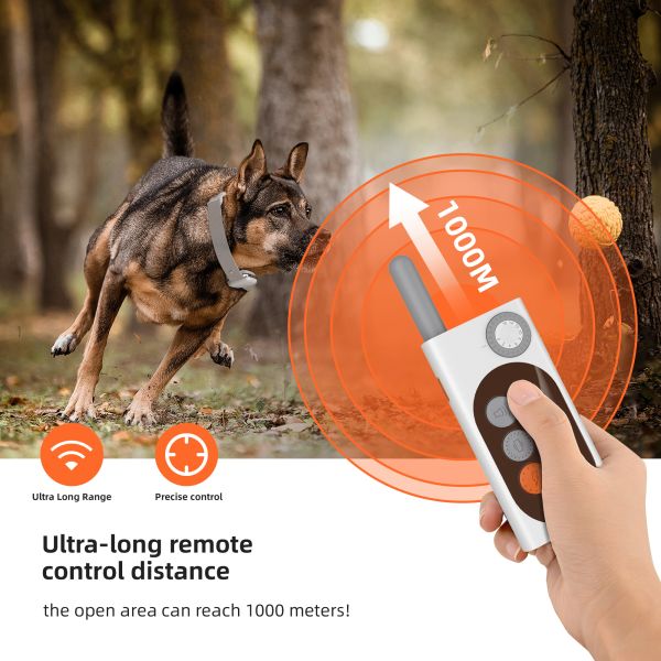 Waterproof IP67 Rechargeable Eco-Friendly Nylon Fashion Plastic 1000m Remote Control Dog Training Collar Shock-Free Vibration