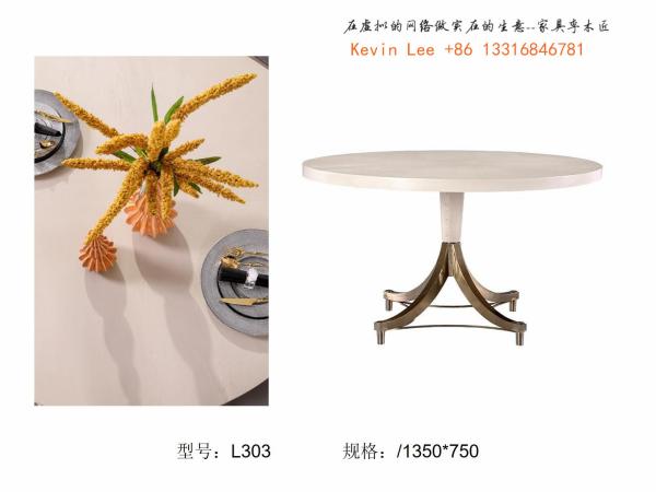 American style Dining table and Chairs in Circle used Stainless steel legs with White wood table for Dining or Hotel use