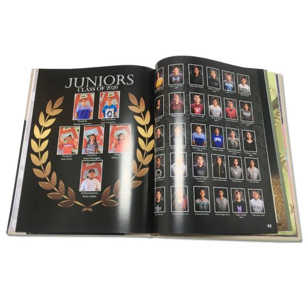 School Yearbook Printing Services Gold Foil Stamp Logo Hard Cover Sewing Binding