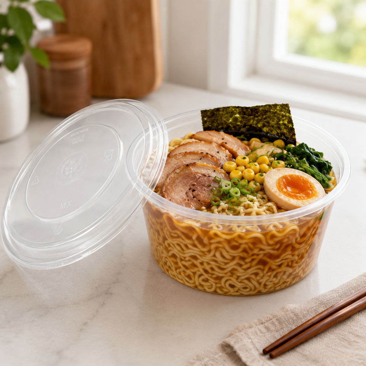 Round PP Catering Soup Bowl Lidded Disposable 1500ml for Family Takeaway